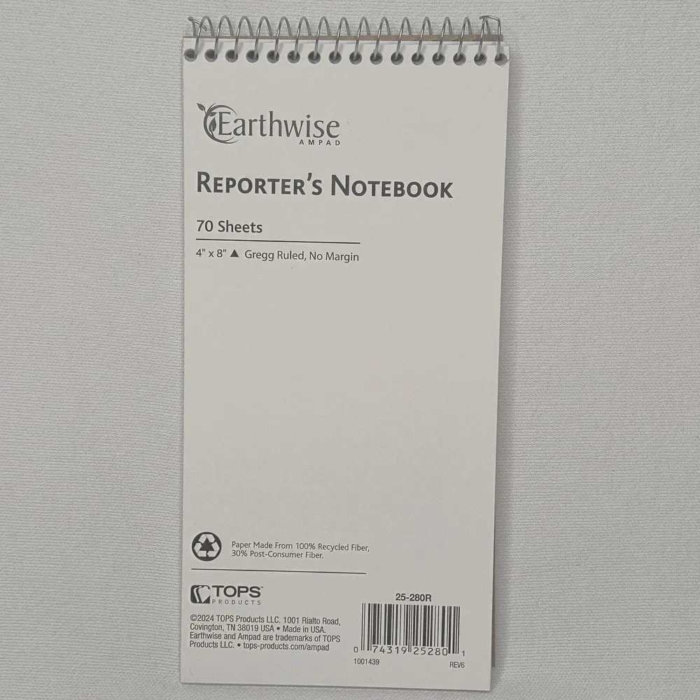Ampad Earthwise Reporters Notebook 12 Pack 4x8 Gregg Ruled 70 Sheets 25-280R NEW
